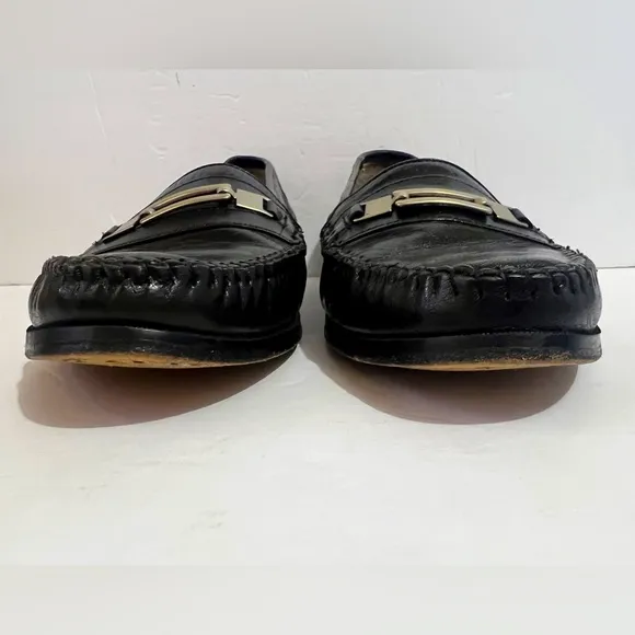 Mens Stacy Adams Black Leather Loafers Slip On Shoes With Buckle  Size 10M