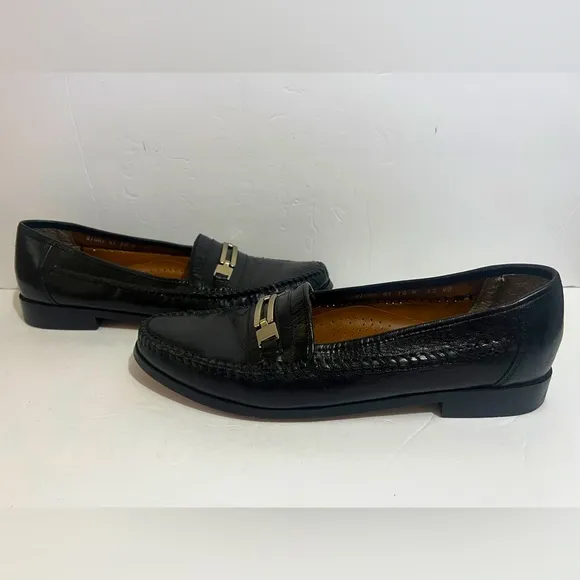 Mens Stacy Adams Black Leather Loafers Slip On Shoes With Buckle  Size 10M