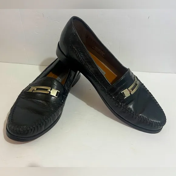 Mens Stacy Adams Black Leather Loafers Slip On Shoes With Buckle  Size 10M