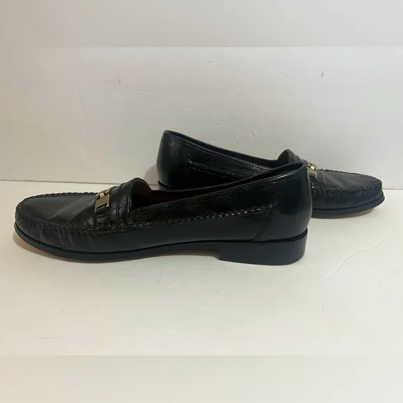 Mens Stacy Adams Black Leather Loafers Slip On Shoes With Buckle  Size 10M