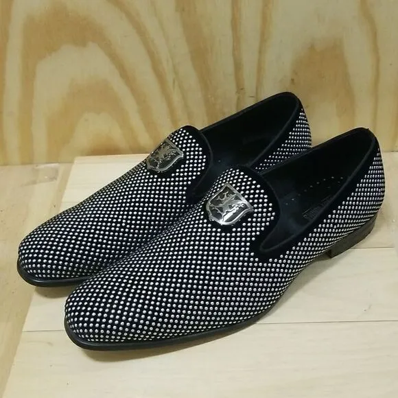 Men's Stacy Adams Swagger Studded Black/Silver Slip On Dress Shoes size 14
