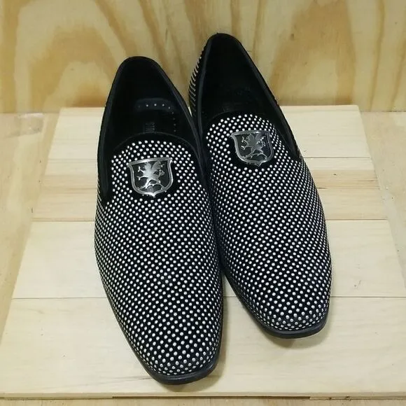 Men's Stacy Adams Swagger Studded Black/Silver Slip On Dress Shoes size 14