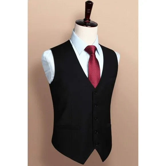 Men's Suit Vest with 3 Pockets - Black