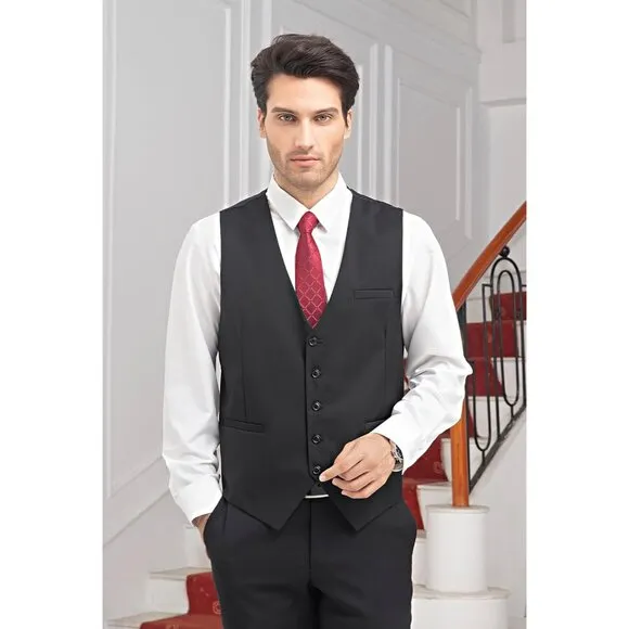 Men's Suit Vest with 3 Pockets - Black