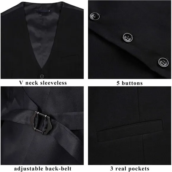 Men's Suit Vest with 3 Pockets - Black