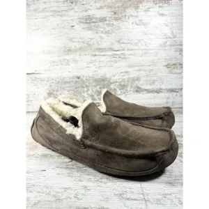 Men's UGG Ascot Brown Suede Sheepskin Lined Loafers Sz 11
