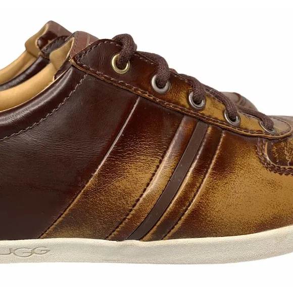 Mens Ugg Australia Brook-Lin Brown Leather Two Tone Lace Up Shoes Sneakers Sz 9