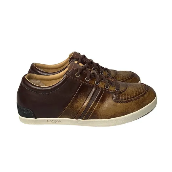 Mens Ugg Australia Brook-Lin Brown Leather Two Tone Lace Up Shoes Sneakers Sz 9