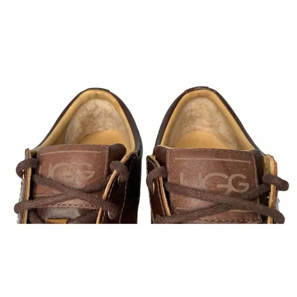 Mens Ugg Australia Brook-Lin Brown Leather Two Tone Lace Up Shoes Sneakers Sz 9