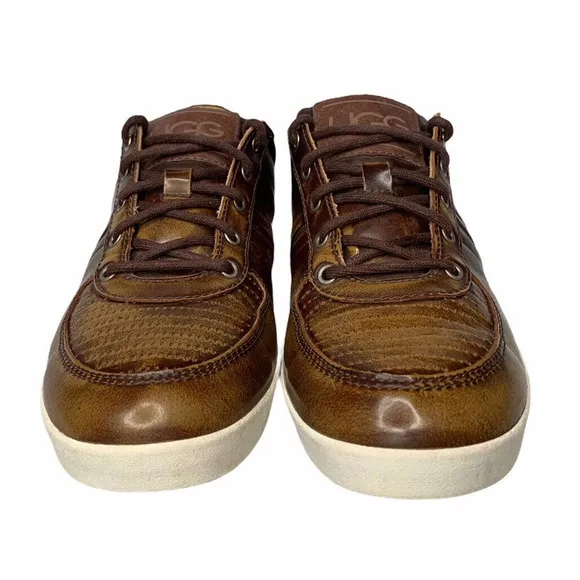Mens Ugg Australia Brook-Lin Brown Leather Two Tone Lace Up Shoes Sneakers Sz 9