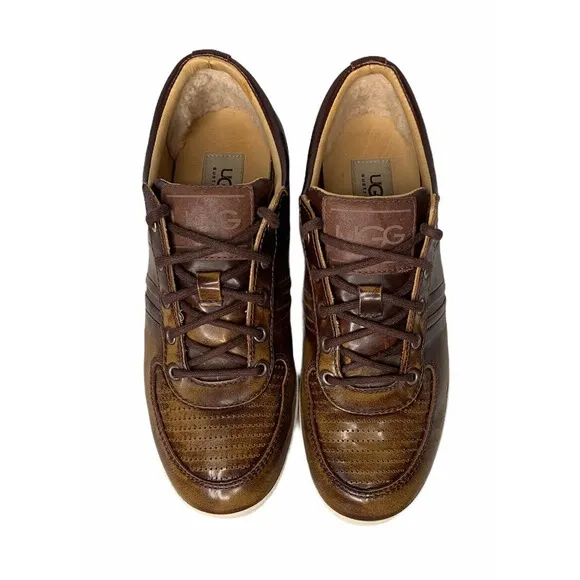 Mens Ugg Australia Brook-Lin Brown Leather Two Tone Lace Up Shoes Sneakers Sz 9