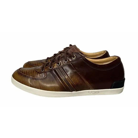 Mens Ugg Australia Brook-Lin Brown Leather Two Tone Lace Up Shoes Sneakers Sz 9