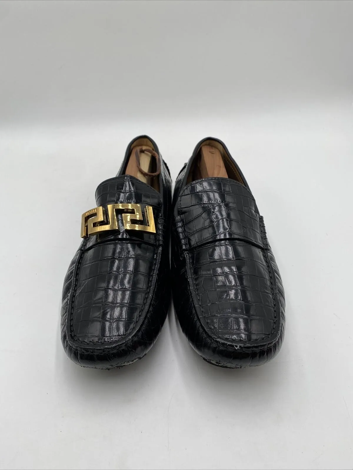 Men’s Versace Greca Loafers Black Size 44.5 - Very Good