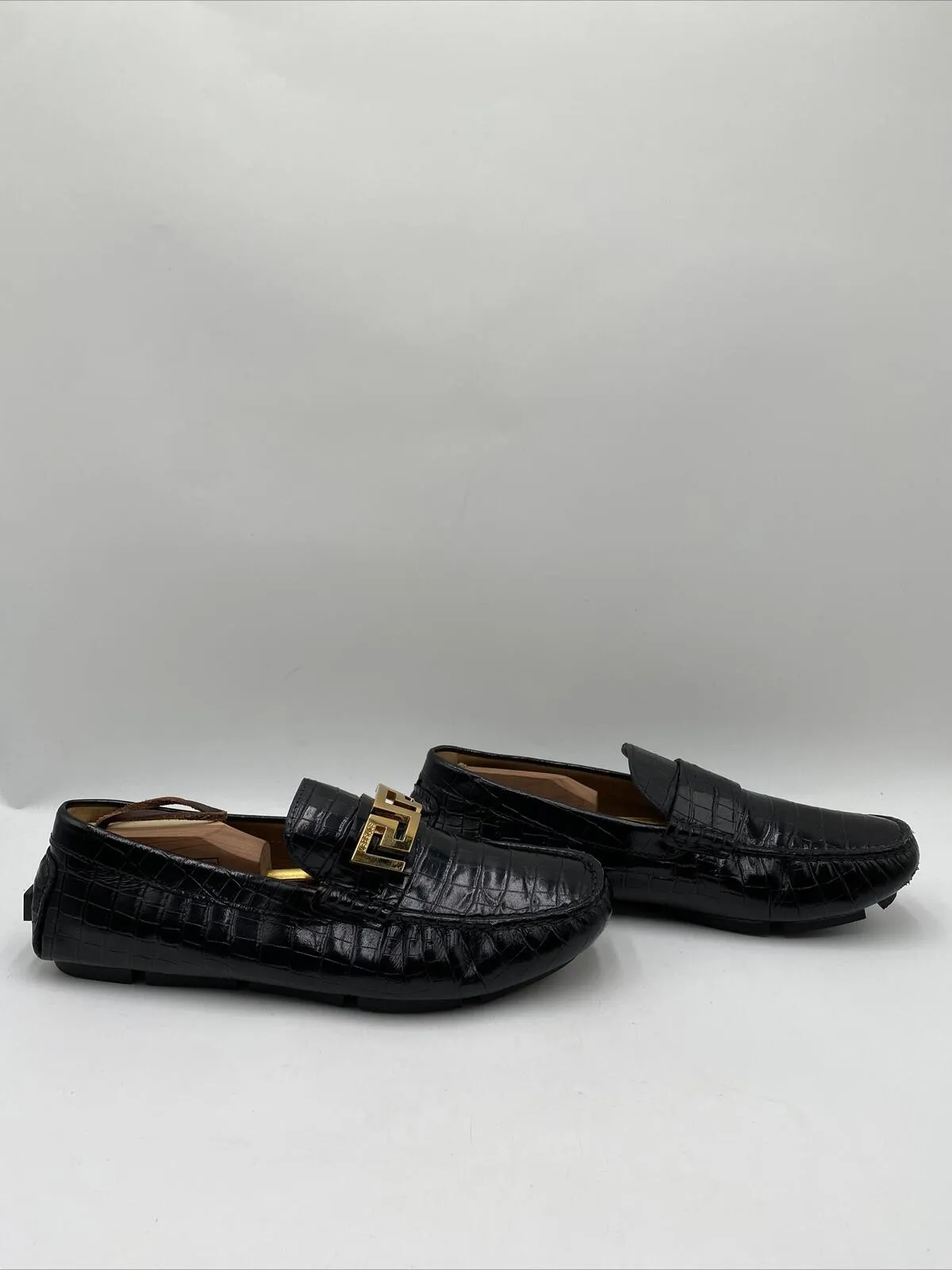 Men’s Versace Greca Loafers Black Size 44.5 - Very Good