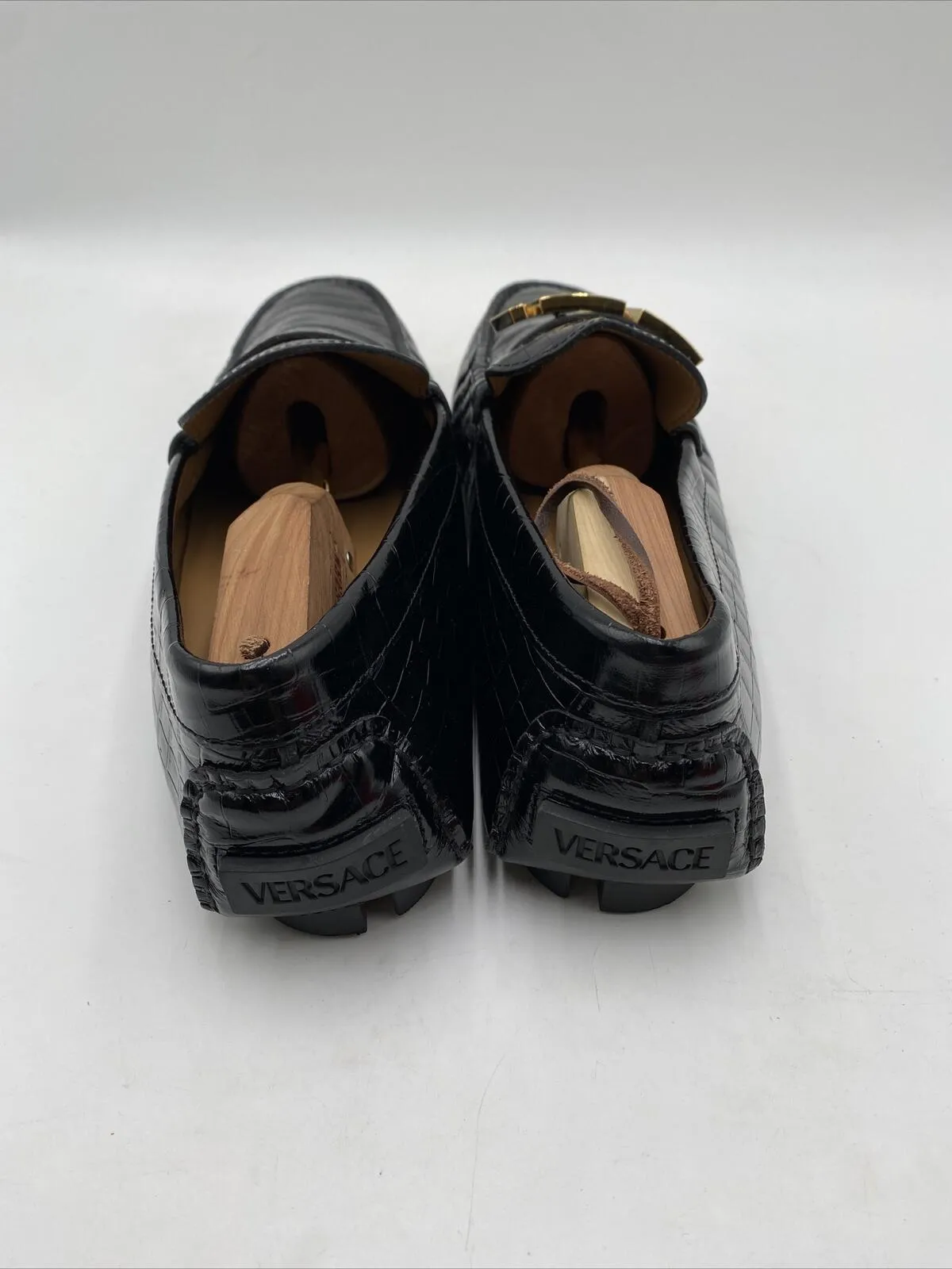 Men’s Versace Greca Loafers Black Size 44.5 - Very Good