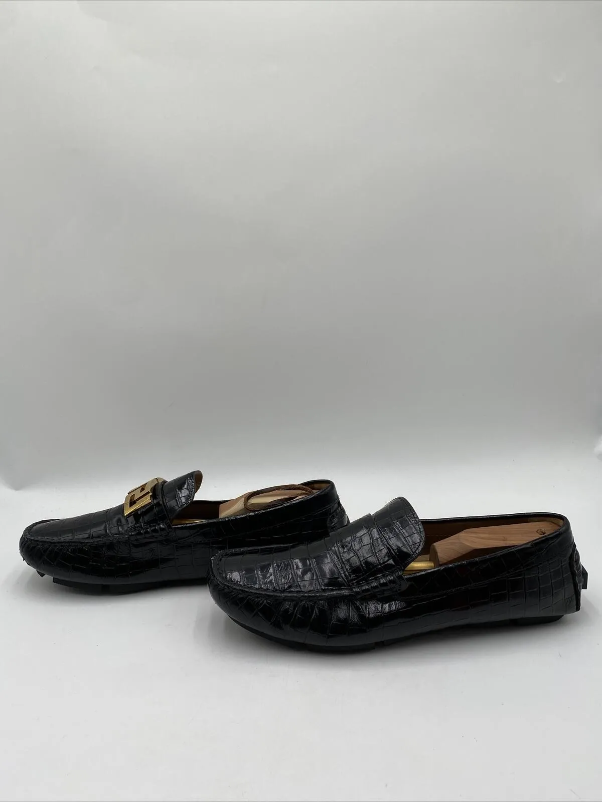 Men’s Versace Greca Loafers Black Size 44.5 - Very Good
