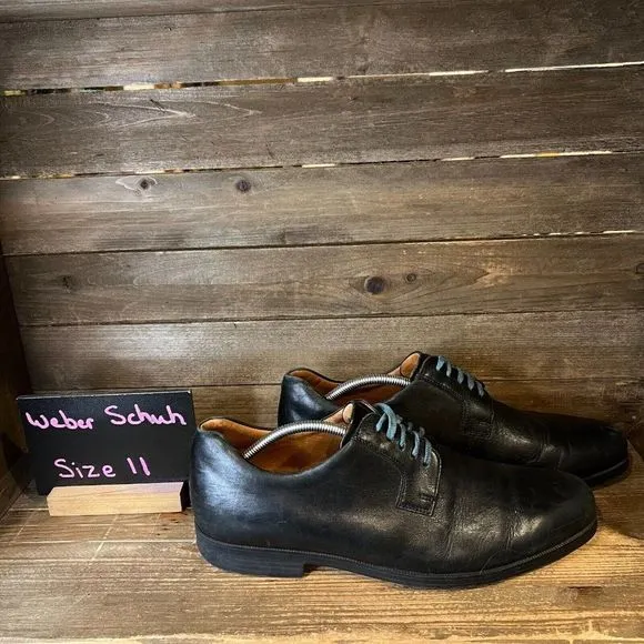 Mens Weber Schuh Black Leather Plain Toe Derby Dress Shoes Size UK‎ 11 US 12 H