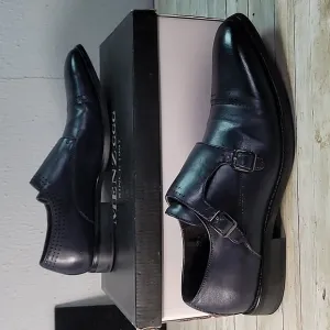 Menz GGG Double Monk‎ Strap Men's Dress Shoes Navy Blue Pleather Silver Hardware