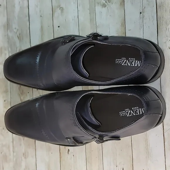 Menz GGG Double Monk‎ Strap Men's Dress Shoes Navy Blue Pleather Silver Hardware
