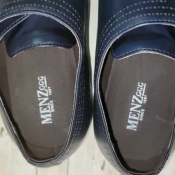 Menz GGG Double Monk‎ Strap Men's Dress Shoes Navy Blue Pleather Silver Hardware
