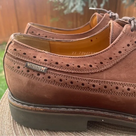 Mephisto Goodyear Welt Cognac Brown Leather Long wing Lace Up Dress Oxford Sz 13