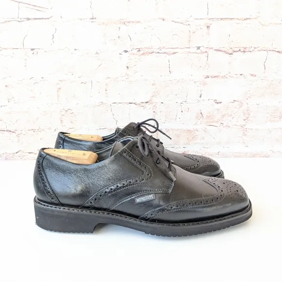 Mephisto Mens Leather Black Oxford Shoes with Broguing