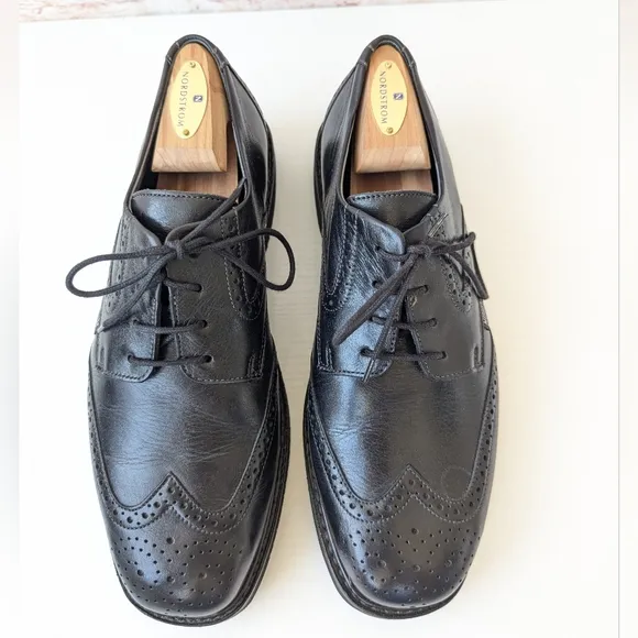 Mephisto Mens Leather Black Oxford Shoes with Broguing