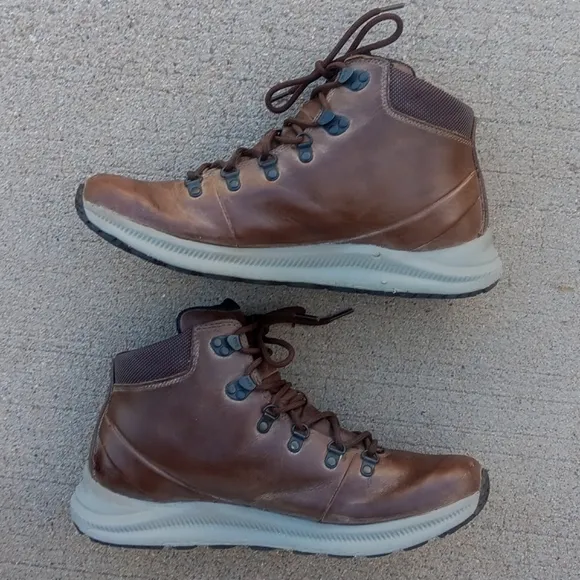 Merrell Boots Ontario Mid Mens Brown Leather Lace Up Hiking Shoes Size 12