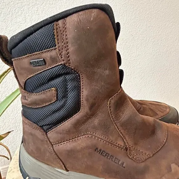 Merrell Brown leather hiking ankle boots waterproof  200 g insulated Vibram