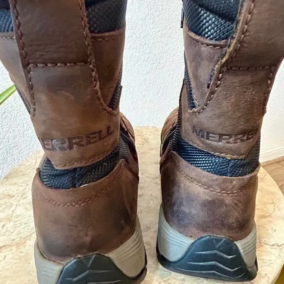 Merrell Brown leather hiking ankle boots waterproof  200 g insulated Vibram