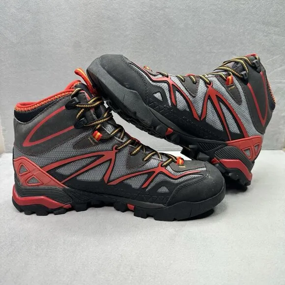 Merrell Capra Mid Sport GTX Mens Size 8.5 Boots Light Gray Red Hiking Gore-Tex