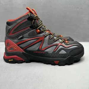 Merrell Capra Mid Sport GTX Mens Size 8.5 Boots Light Gray Red Hiking Gore-Tex