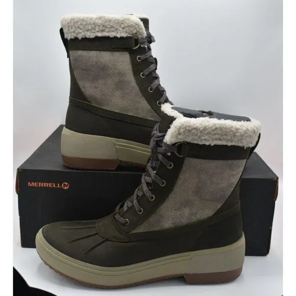 Merrell Womens Size 9.5 Haven Polar Mid Lace Olive Waterproof Winter Boots