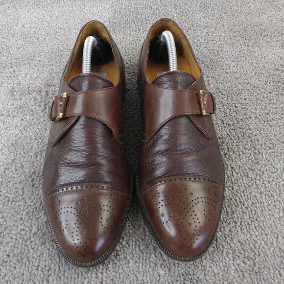 Mezlan Athens Monk Strap Mens Size 6.5 Dress Shoes Brown Leather Cap Toe Spain