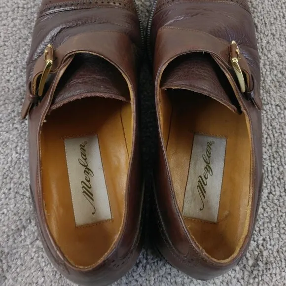 Mezlan Athens Monk Strap Mens Size 6.5 Dress Shoes Brown Leather Cap Toe Spain