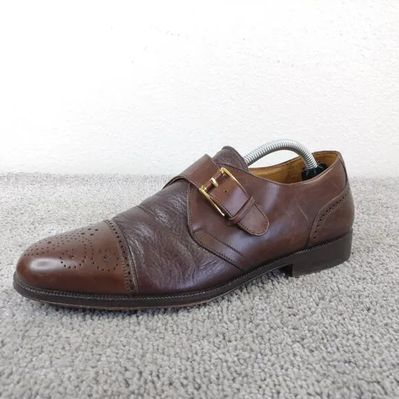 Mezlan Athens Monk Strap Mens Size 6.5 Dress Shoes Brown Leather Cap Toe Spain