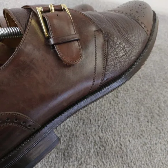 Mezlan Athens Monk Strap Mens Size 6.5 Dress Shoes Brown Leather Cap Toe Spain