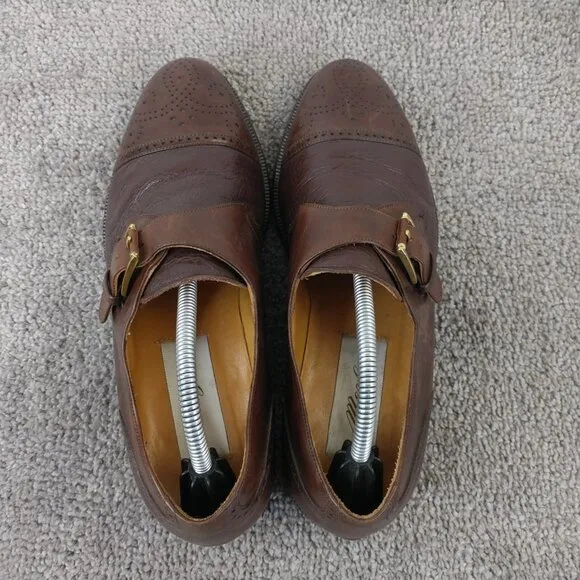 Mezlan Athens Monk Strap Mens Size 6.5 Dress Shoes Brown Leather Cap Toe Spain