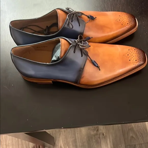 Mezlan Brown and Blue Oxford Shoes with Brogue Detailing Size 14