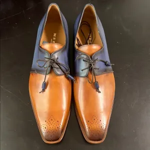 Mezlan Brown and Blue Oxford Shoes with Brogue Detailing Size 14
