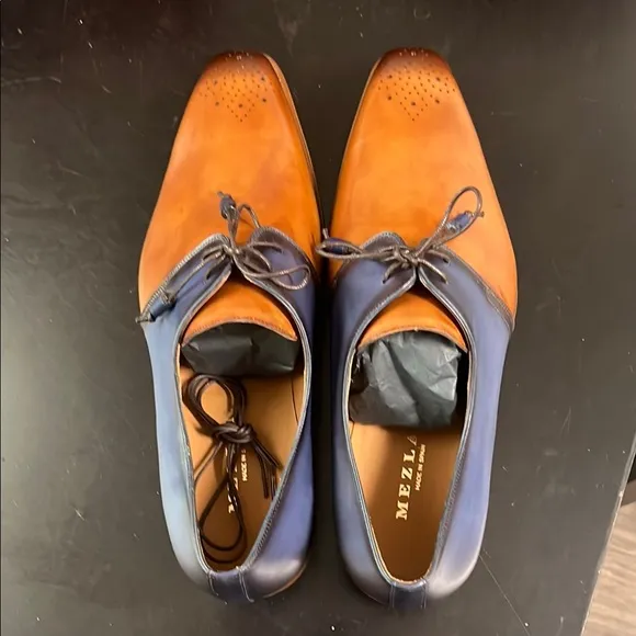 Mezlan Brown and Blue Oxford Shoes with Brogue Detailing Size 14
