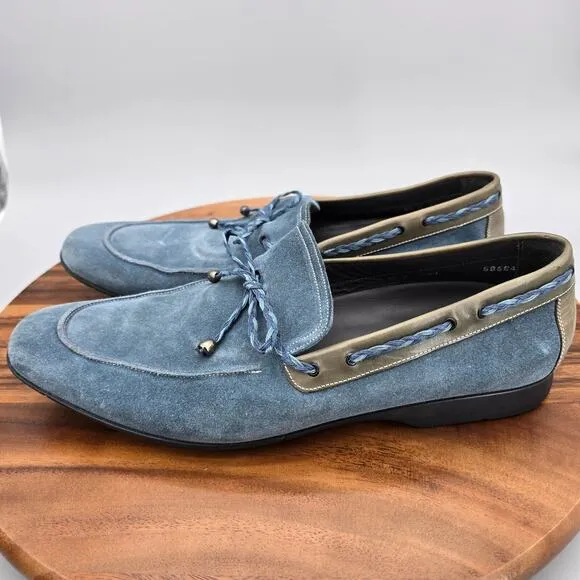 Mezlan Campin Dress Shoes Men's 9.5 M Blue Suede Leather Braided Trim Loafers