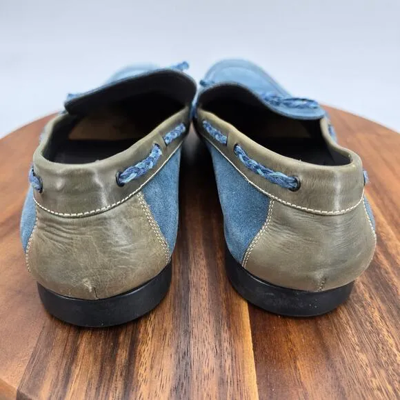 Mezlan Campin Dress Shoes Men's 9.5 M Blue Suede Leather Braided Trim Loafers