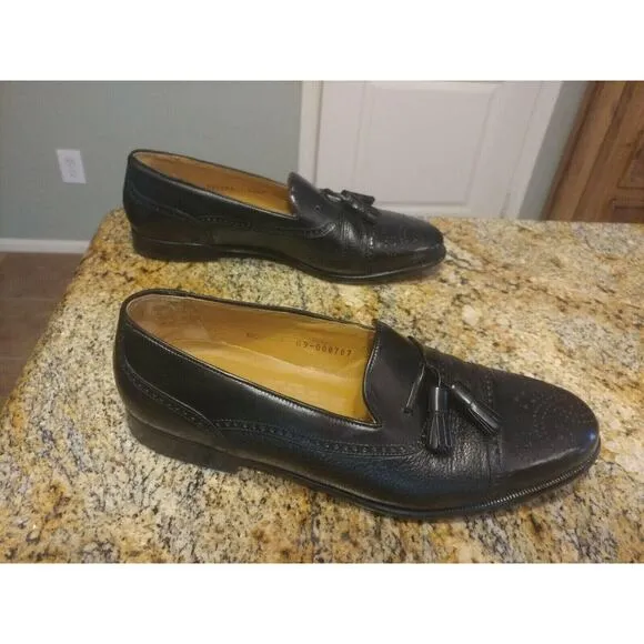 MEZLAN HAVANA MENS TASSLE LOAFER DRESS SHOES SIZE 9.5 M CAP TOE LEATHER BLACK