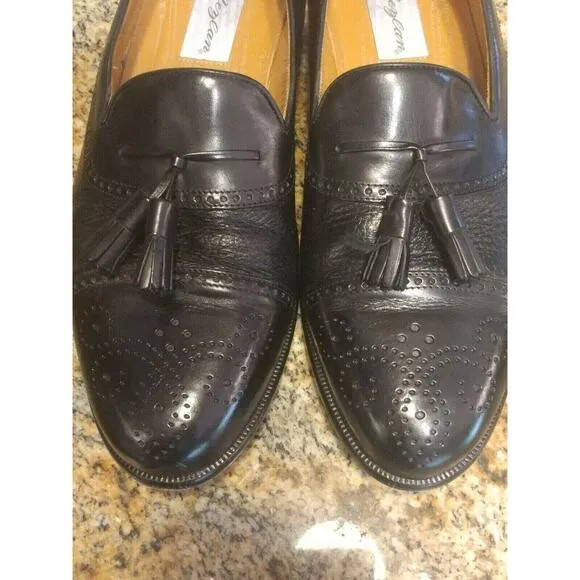 MEZLAN HAVANA MENS TASSLE LOAFER DRESS SHOES SIZE 9.5 M CAP TOE LEATHER BLACK