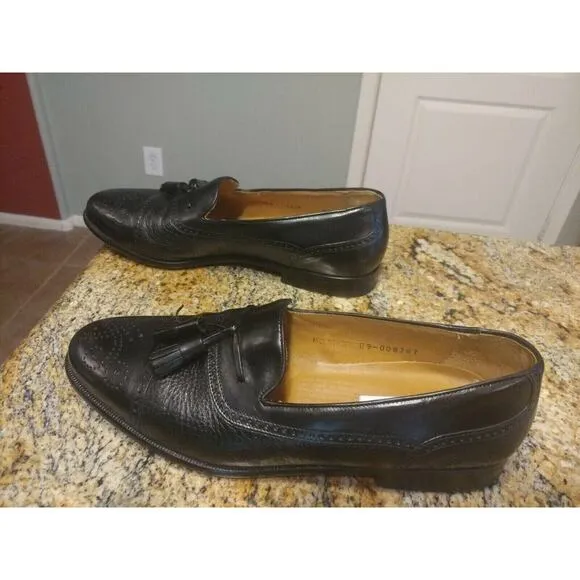 MEZLAN HAVANA MENS TASSLE LOAFER DRESS SHOES SIZE 9.5 M CAP TOE LEATHER BLACK