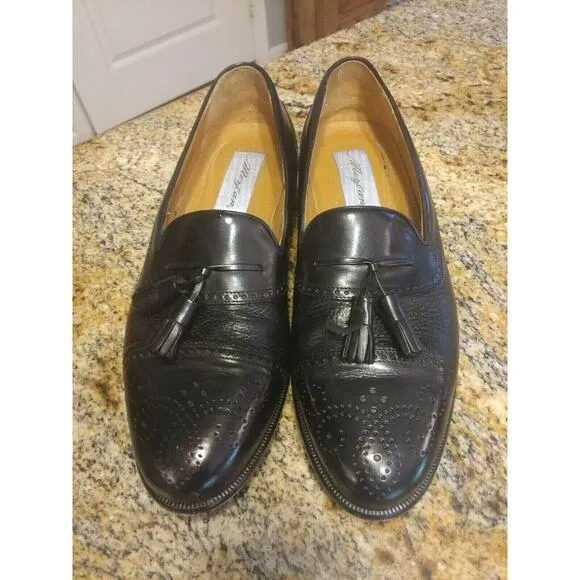 MEZLAN HAVANA MENS TASSLE LOAFER DRESS SHOES SIZE 9.5 M CAP TOE LEATHER BLACK