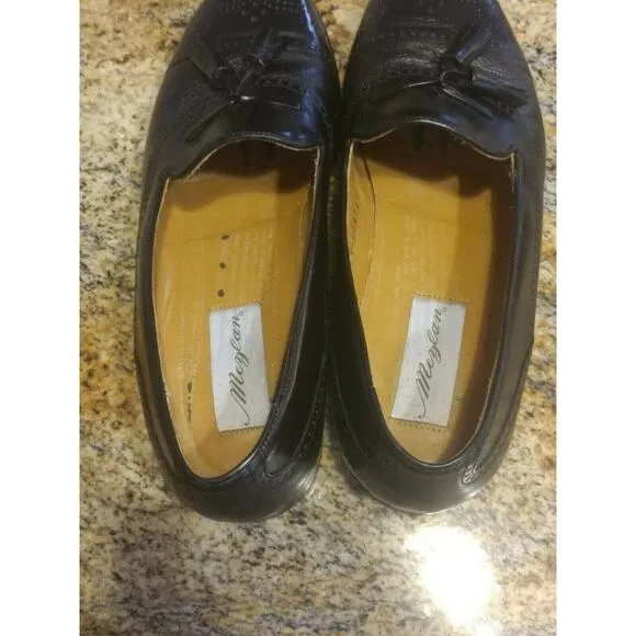 MEZLAN HAVANA MENS TASSLE LOAFER DRESS SHOES SIZE 9.5 M CAP TOE LEATHER BLACK