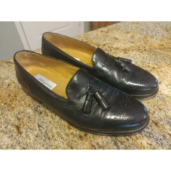 MEZLAN HAVANA MENS TASSLE LOAFER DRESS SHOES SIZE 9.5 M CAP TOE LEATHER BLACK