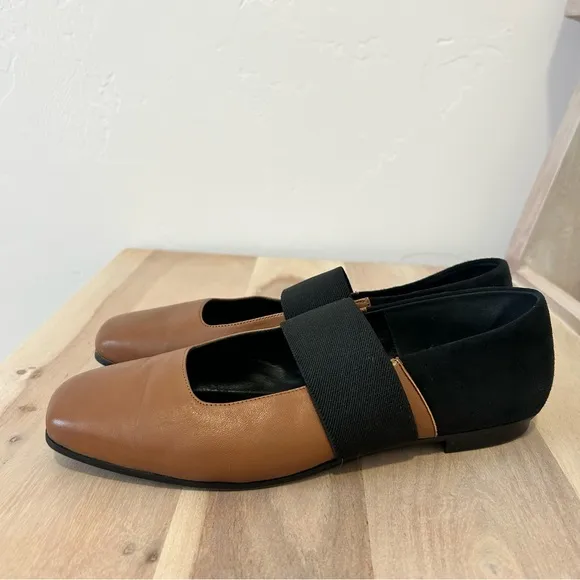 M.Gemi Italian Leather The Ballare Ballet Flats Shoes Women 38 Tan Black US 7.5